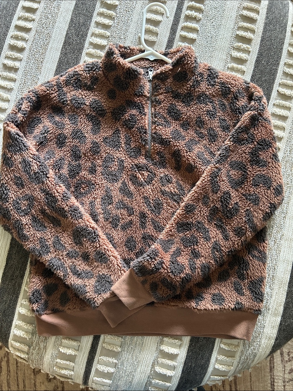 Grayson Threads Brown and Black Leopard Sherpa Half-Zip Pullover